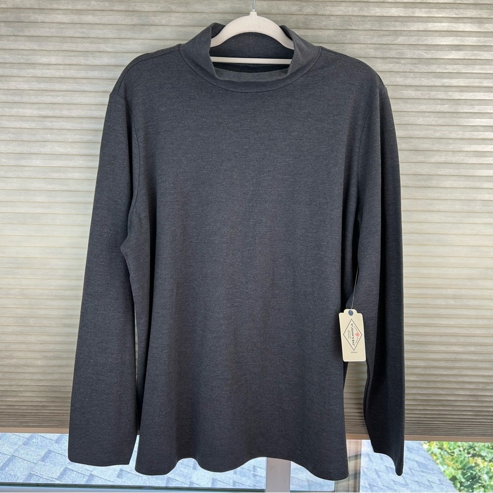 NEW - St. John's Bay Women's Cotton Blend Gray Mock Neck Long Sleeve Top Comfy